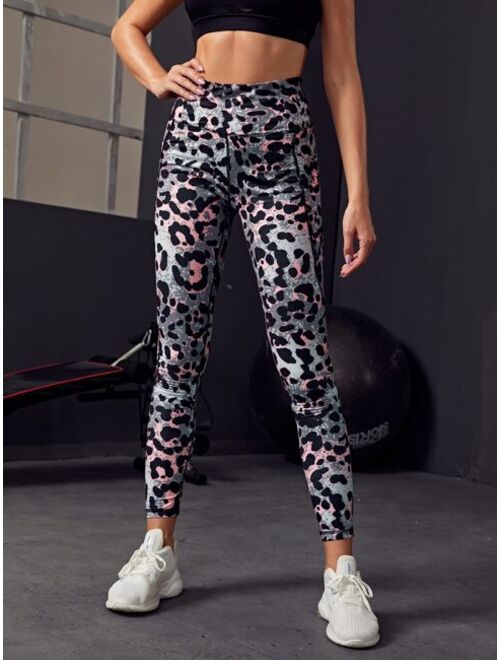 Shein Topstitching All Over Print Side Phone Pocket Sports Leggings