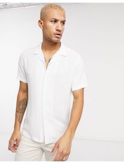 regular fit viscose shirt with revere collar in white