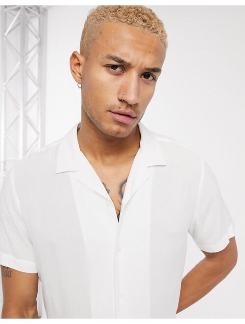 ASOS DESIGN regular fit viscose shirt with revere collar in white