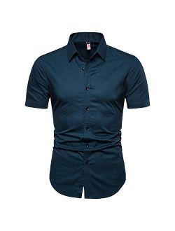 Manwan walk Men's Dress Shirts Slim Fit Short Sleeve Casual Business Cotton Button Down Shirts