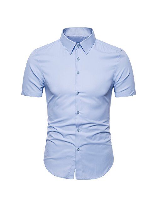 Manwan walk Men's Dress Shirts Slim Fit Short Sleeve Casual Business Cotton Button Down Shirts