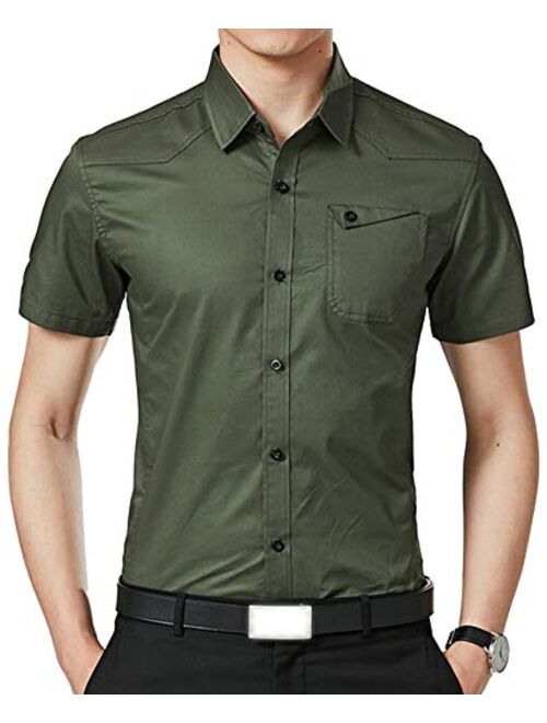 JHVYF Men's Business Long Sleeve Button Down Dress Shirts Casual Short Sleeve Slim Fit Shirt