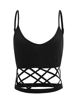 Women's Sexy Straps Sleeveless Cutout Crisscross Zipper Crop Cami Tank Top
