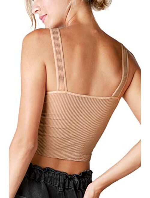 NIKIBIKI Women Seamless Vintage V-Neck Ribbed Crop Top, Made in U.S.A, One Size