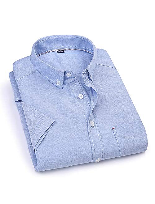 Xalutec Dress Shirts for Men, Mens Dress Shirts Casual Slim Fit Short Sleeve Cotton Solid Button Down Shirts