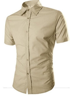 Manlike Men's Slim Fit Short Sleeve Dress Shirt