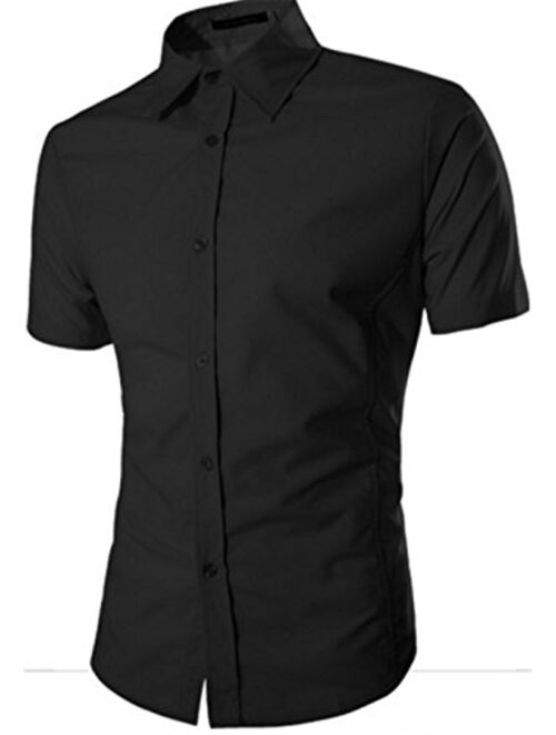 Manlike Men's Slim Fit Short Sleeve Dress Shirt