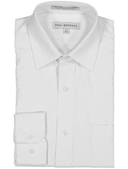 Paul Bernado Boy's 2203 Slim Fit Short Sleeve Pique Design Dress Shirt - White - 8