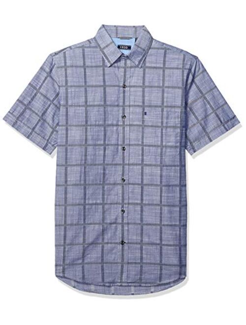 IZOD Men's Saltwater Short Sleeve Windowpane Button Down Shirt