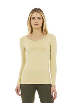 Thermajane Women's Ultra Soft Scoop Neck Thermal Underwear Shirt Long Johns Top with Fleece Lined