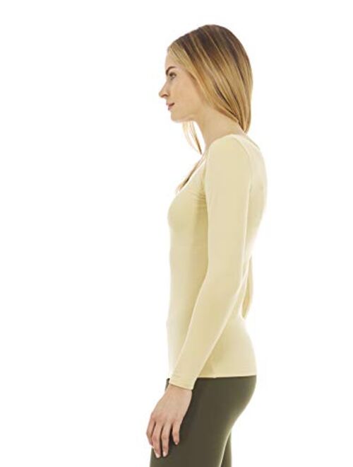 Thermajane Women's Ultra Soft Scoop Neck Thermal Underwear Shirt Long Johns Top with Fleece Lined 