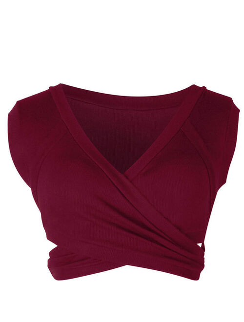 Women Casual Sleeveless Tank Tops Bandage Vest Crop Tops Short T Shirt