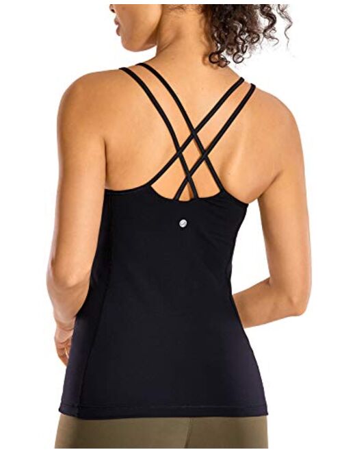CRZ YOGA Built in Bra Criss Cross Strappy Back Brushed Cami Workout Tank Top