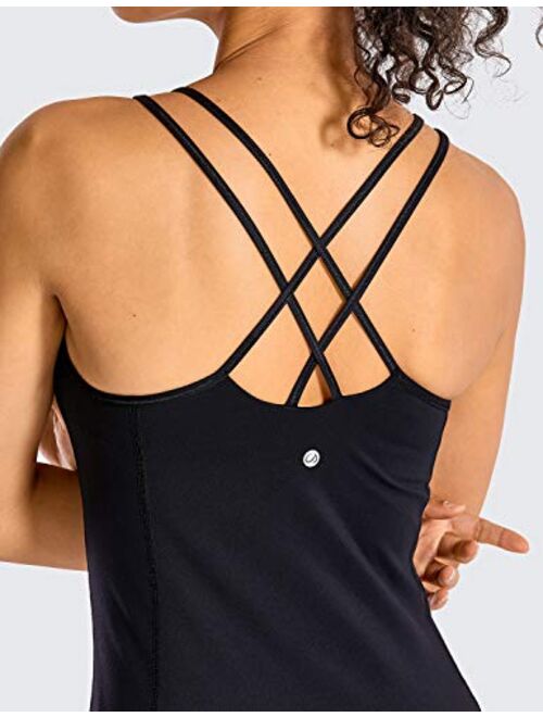 CRZ YOGA Built in Bra Criss Cross Strappy Back Brushed Cami Workout Tank Top