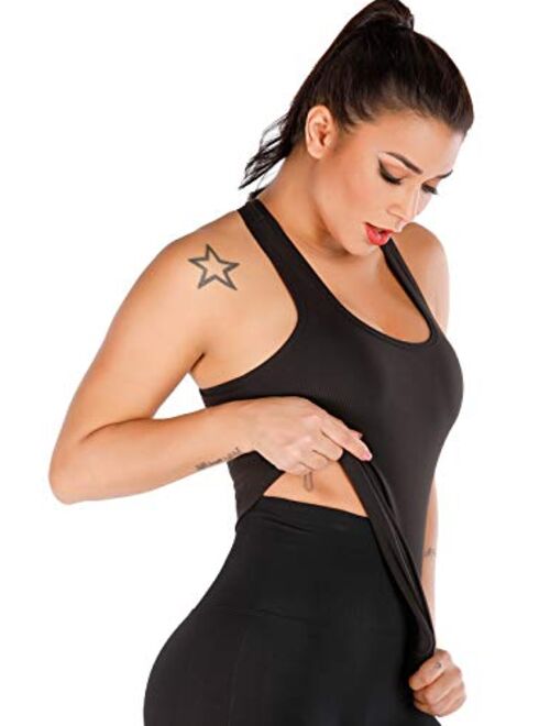 RUNNING GIRL Yoga Tank Tops for Women Built in Bra, Workout Cropped Athletic Shirts Plus Size Activewear