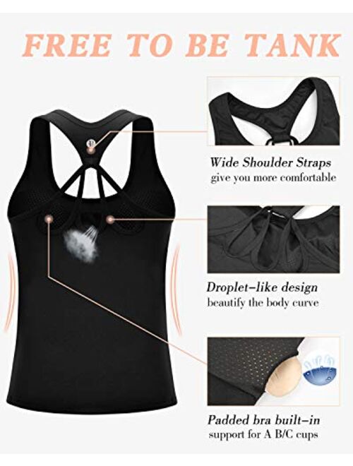 RUNNING GIRL Yoga Tank Tops for Women Built in Bra, Workout Cropped Athletic Shirts Plus Size Activewear