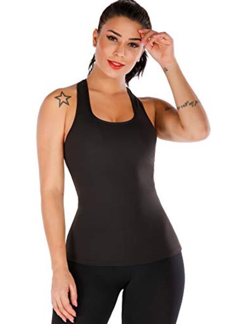 RUNNING GIRL Yoga Tank Tops for Women Built in Bra, Workout Cropped Athletic Shirts Plus Size Activewear