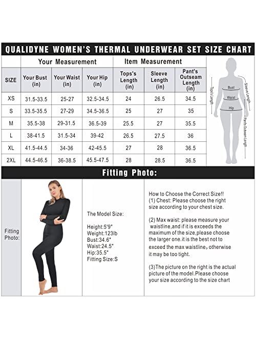 qualidyne Womens Thermal Underwear Ultra-Soft Fleece Base Layer Long Johns Set Winter Sports Top and Bottom Suits