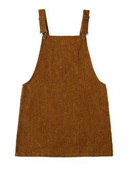 Women's Plus Size Pocket Front Adjustable Straps Corduroy Pinafore Short Dress
