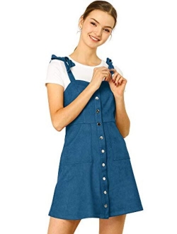 Women's Overalls Faux Suede a Line Short Pinafore Button Up Overall Dress