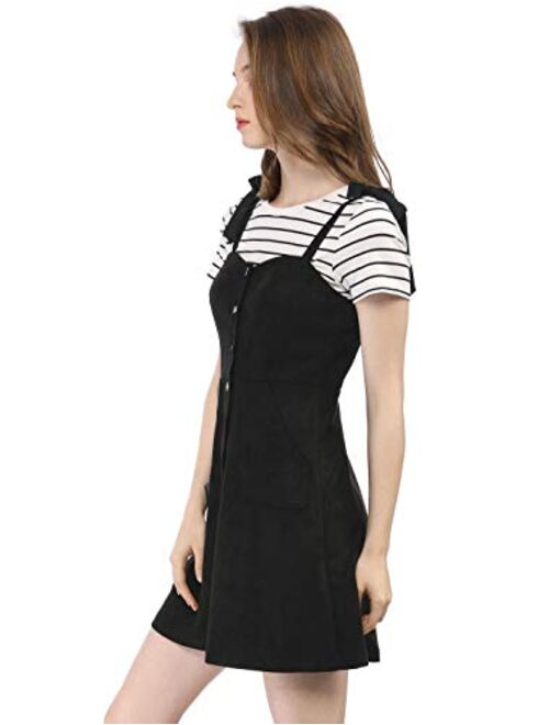 Allegra K Women's Overalls Faux Suede a Line Short Pinafore Button Up Overall Dress