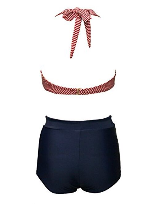 Bslingerie Women Retro Vintage Push Up High Waisted Bikini Swimsuit Plus Size