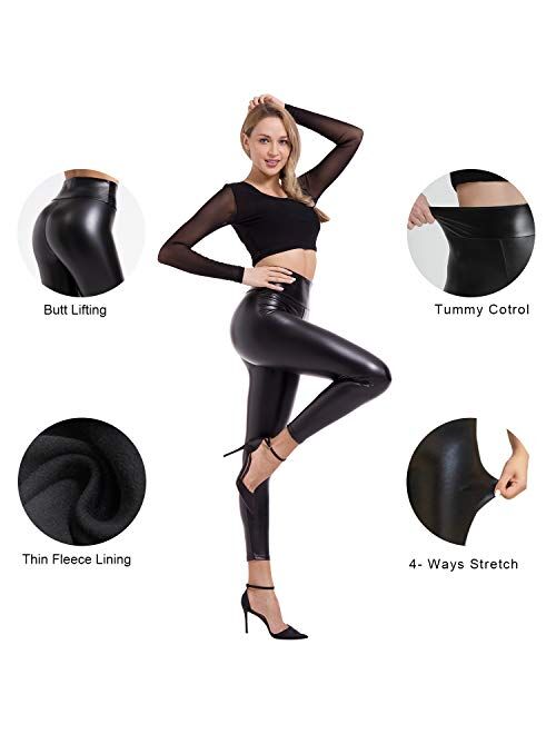 BOOTY GAL Faux Leather Leggings for Women High Waist Pants Black Elastic Tights