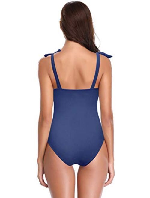 SHEKINI Women's Crossover Ruched Monokini Swimsuits Vintage Shirred One Piece Bathing Suits