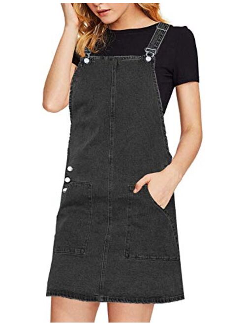 luvamia Women's Casual Straps Denim Overall Pinafore Dress with Pocket