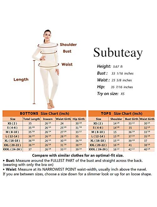 Subuteay Thermal Underwear for Women Long Johns Top & Bottom Fleece Lined Base Layer Leggings Set