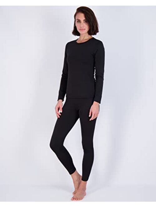 Real Essentials 4 Piece: Womens Thermal Underwear Set - Thermal Underwear for Women Fleece Lined Top & Bottom Long Johns