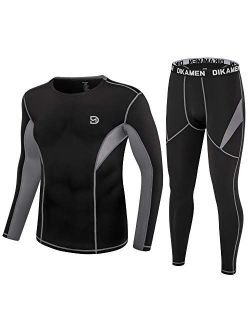 DIKAMEN Men's Thermal Underwear Fleece Lined Performance Fleece Tactical Sports Shapewear Thermal Set