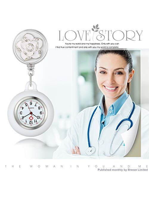 1-3 Pack Retractable Nurse Watch with Second Hand for Women Clip on Lapel Hanging Nurses Watch Badge Stethoscope for Nurses Fob Pocket Watch with Silicone Cover