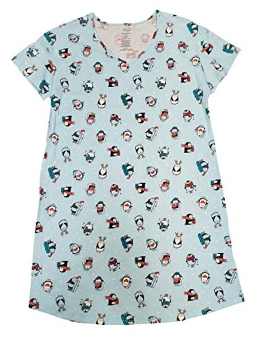 Secret Treasures Christmas Penguins Aqua Spa Nightgown Long Sleepshirt