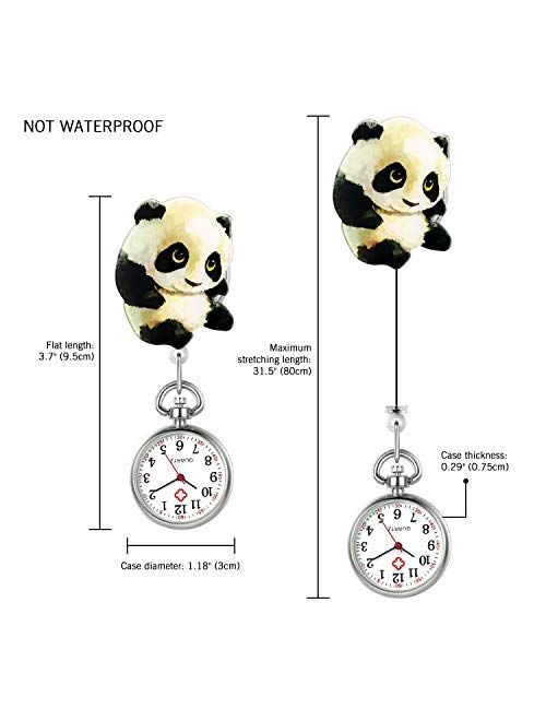 Retractable Nurse Watch with Second Hand for Women Girls Clip-on Hanging Lapel Watches Cute Cartoon Design Easy Read Dial Doctors Students Paramedic Badge Quartz Fob Pock
