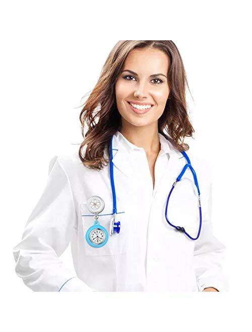 1-2 Pack Retractable Lapel Watch with Second Hand for Nurses Doctors Clip-on Hanging Nurse Watches for Women Silicone Cover Badge Stethoscope Fob Pocket Watch