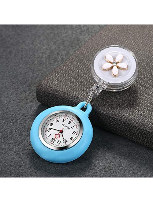 1-2 Pack Retractable Lapel Watch with Second Hand for Nurses Doctors Clip-on Hanging Nurse Watches for Women Silicone Cover Badge Stethoscope Fob Pocket Watch
