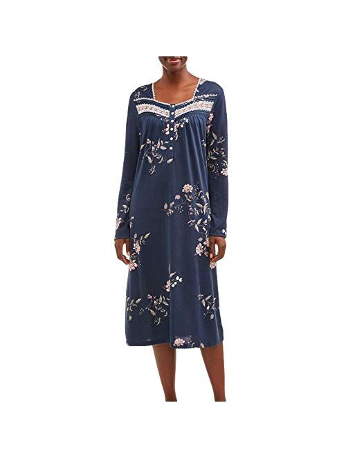 Secret Treasures Blue Cove Floral Print Long Sleeve Gown Nightgown