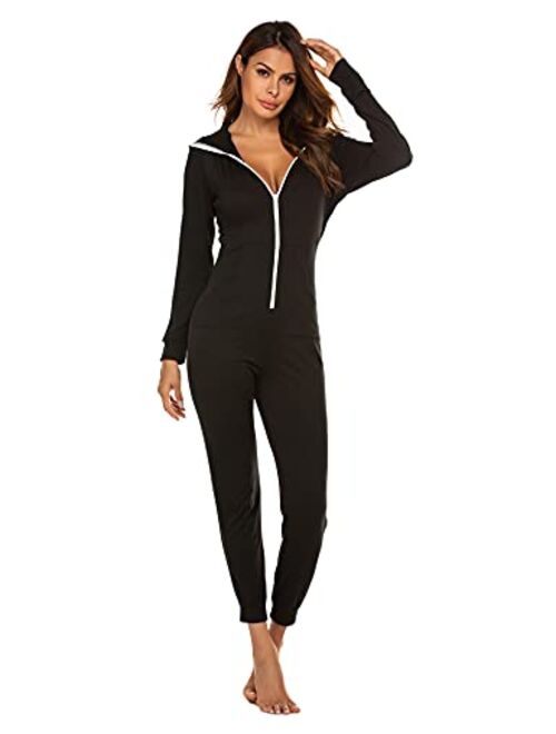 Ekouaer Onesies Zip-up Hoodie Union Jumpsuit One Piece Bodysuits Outfits Sleepwear for Women