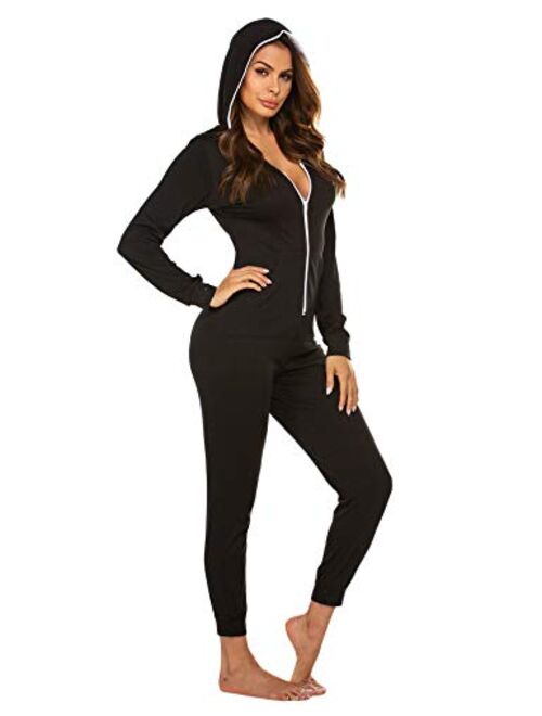 Ekouaer Onesies Zip-up Hoodie Union Jumpsuit One Piece Bodysuits Outfits Sleepwear for Women