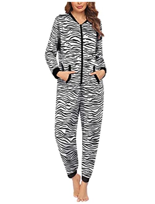 Ekouaer Onesies Zip-up Hoodie Union Jumpsuit One Piece Bodysuits Outfits Sleepwear for Women
