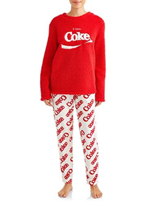 Secret Treasures Women's Enjoy Coke Plush Fleece 2 Piece Pajama Sleep Set