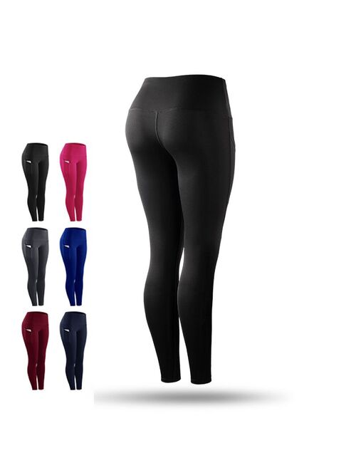 High Elastic Leggings Pant Women Solid Stretch Compression Sportswear Casual Yoga Running Leggings Pants With Pocket Women's High Waist Yoga Pants with Pockets Tummy Cont