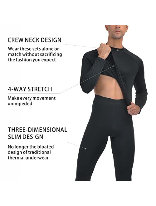 Mens Thermal Underwear Fleece Lined Base Layer Long Johns Set Top and Bottom Winter Sports Suits