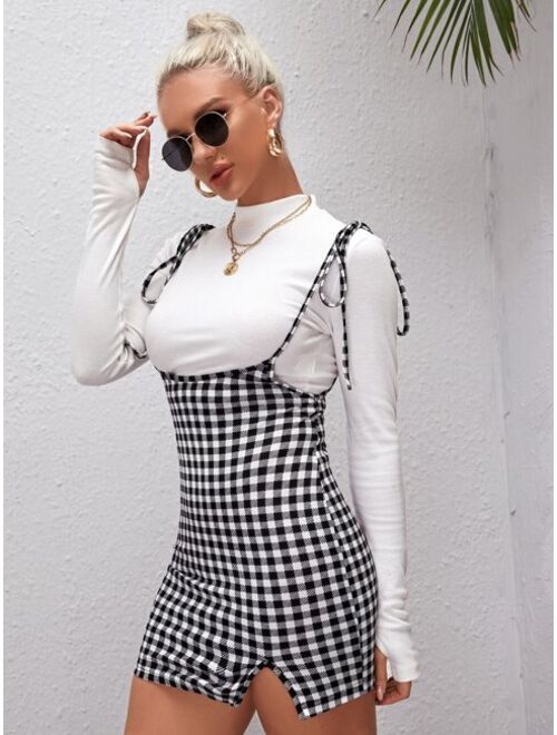 Shein Gingham Self-Tie Cami Overall Dress