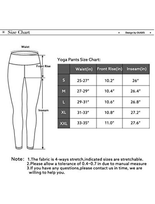 OUGES Womens High Waist Tummy Control Yoga Pants with Pockets Workout Running Leggings