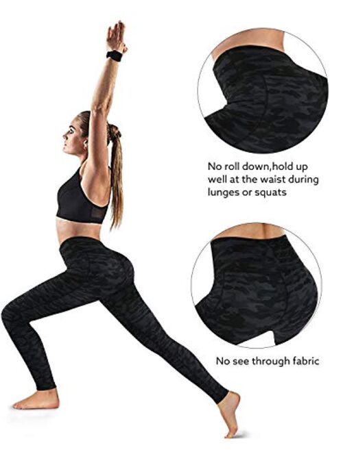 OUGES Womens High Waist Tummy Control Yoga Pants with Pockets Workout Running Leggings