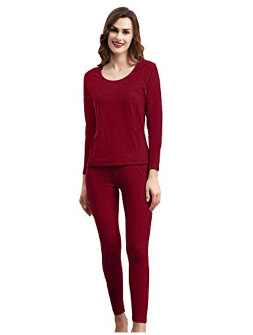 COLORFULLEAF Womens Thermal Underwear Set Cotton Long Johns Base Layer Top & Bottom Pajama 