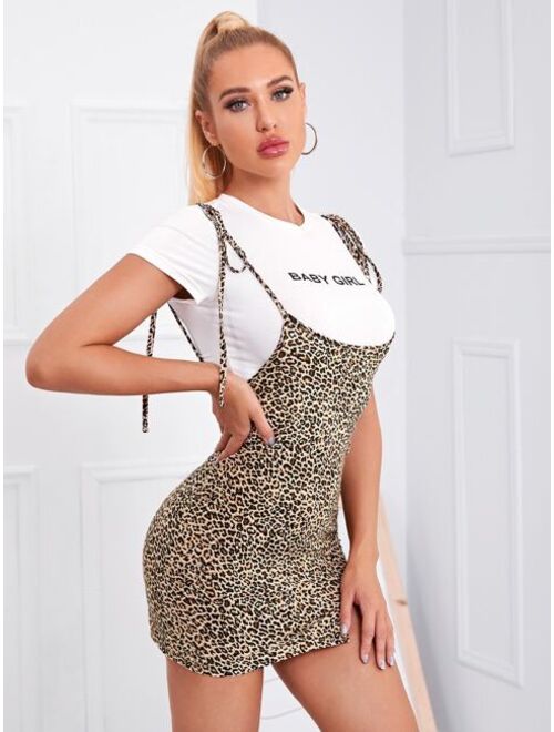 Shein Knot Strap Split Hem Leopard Slip Dress