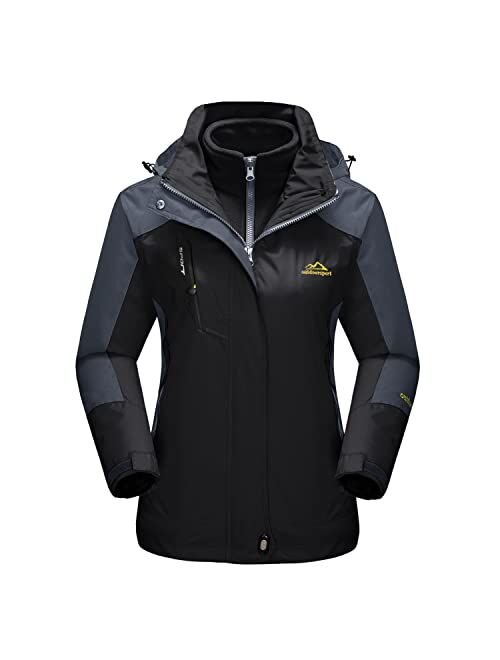 MAGCOMSEN Women's Winter Coats 3-IN-1 Snow Ski Jacket Water Resistant Windproof Fleece Winter Jacket Parka